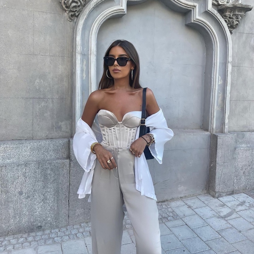 Zara Pearl Gray Satin Effect Corset Top - Picture 3 of 16